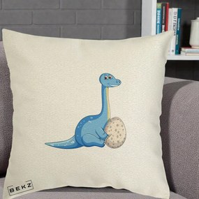 Perna Decorativa Brontosaur cu Ou, 40x40 cm, Ecru, Husa Detasabila, Perna Inclusa, BEKZ®