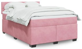 vidaXL Pat box spring cu saltea, roz, 140x200 cm, catifea