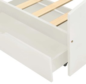 Cadru de pat cu 2 sertare, alb, 90 x 200 cm, lemn masiv de pin Alb