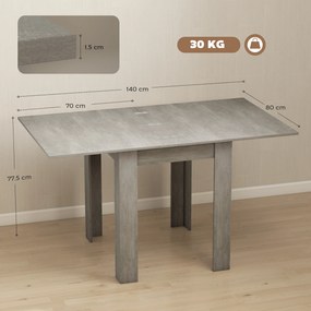 HOMCOM Masă de Dining Extensibilă pentru 4-6 Persoane Design Pliabil, 70-140cm Masă Rectangulară de Economisire a Spațiului cu Picioare Antiderapante, pentru Sala de Mese Sufragerie, Gri Efect Lemn | Aosom Romania