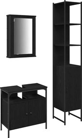 vidaXL Set de mobilier pentru baie 3 pcs Stejar Negru Lemn compozit