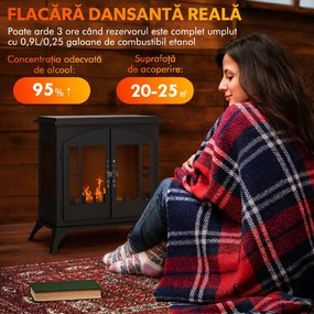 HOMCOM Șemineu pe Bioetanol, Bioșemineu cu Arzător de 0,9L pentru 3 Ore de Ardere, 55x31x55 cm, Negru | Aosom Romania