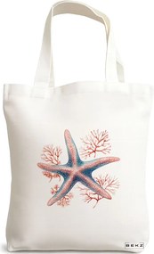 Sacosa de Panza pentru Cumparaturi, Geanta Tote, model Marine bloom 38 x 34.5 cm, Alba, BEKZ®