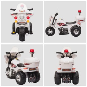 Motocicleta Electrica pentru copii HOMCOM 18-36 luni, baterie de 6V, PP Otel, Alba | AOSOM RO