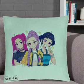 Perna Personalizata K-pop HUNTRX Trio Anime Stele, 40x40 cm, Verde Menta, Husa Detasabila, Perna Inclusa, BEKZ®