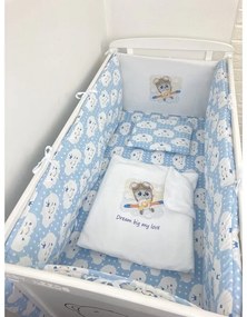 Lenjerie de pătuț bebeluși Personalizata imprimata 120x60 cm Norișori zambareti albaștrii - Avion