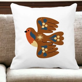 Perna Decorativa Patrata Pasare, 40x40 cm, Alba Mata, Husa Detasabila, Perna Inclusa, BEKZ®