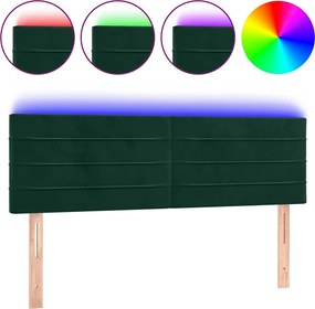 vidaXL Tăblie de pat cu LED, verde închis, 144x5x78/88 cm, catifea