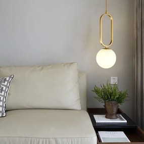 Lustra Pendul Glob Alb Corp Cupru E27