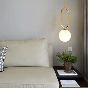 Lustra Pendul Glob Alb Corp Cupru E27