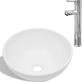 vidaXL Chiuvetă de baie cu robinet mixer, ceramică, rotund, alb