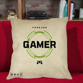 Perna Personalizata Forever Gamer, 40x40 cm, Crem, Husa Detasabila, Perna Inclusa, BEKZ®