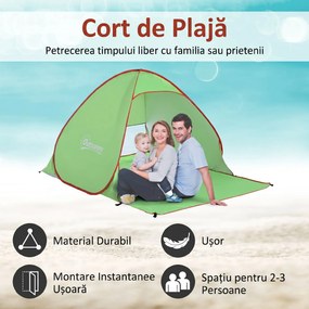 Outsunny Cort pentru Plajă cu Protecție UV 30+, Fereastră și Geantă de Transport, 200x150x119 cm, Verde | Aosom Romania