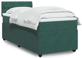 vidaXL Pat box spring cu saltea, verde închis, 100x200 cm, catifea