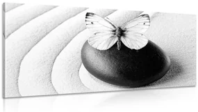 Tablou Zen piatră cu fluture în design alb-negru