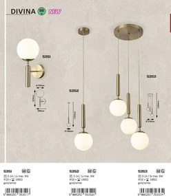 Lustra moderna aurie cu 3 pendule din sticla alba Divina 5353 RX