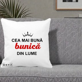 Cadou pentru Bunica - Perna Personalizata Cea Mai Buna Bunica Din Lume Coroana Neagra, 40x40 cm, Alba Mata, Husa Detasabila, Perna Inclusa, BEKZ®