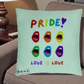 Perna Personalizata Pride Love is Love Curcubeu, 40x40 cm, Verde Menta, Husa Detasabila, Perna Inclusa, BEKZ®