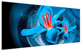 Tablou modern albastru cu flori (120x50 cm), în 40 de alte dimensiuni noi