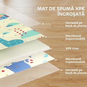 AIYAPLAY Covoraș bebeluși pliabil, față-verso, 196x176cm, temă cerbi și balene | Aosom Romania