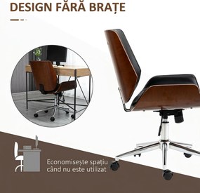Vinsetto Scaun de birou Vintage, căptușit, din piele ecologică, lemn și oțel, 53x60x86-96 cm, negru și maro închis | Aosom Romania