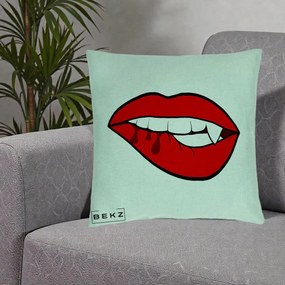 Perna Decorativa Vampire Lips Halloween, 40x40 cm, Verde Menta, Husa Detasabila, Perna Inclusa, BEKZ®
