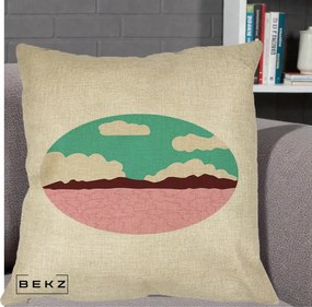 Perna Decorativa Peisaj Desert Oval Pastel, 40x40 cm, Crem, Husa Detasabila, Perna Inclusa, BEKZ®