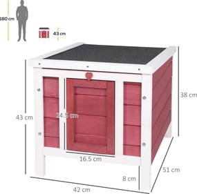 PawHut Colivă Lemn Exterior pentru Rozătoare, Acoperiș și Rampa Reglabilă, 42x51x43cm, Roșu | Aosom Romania