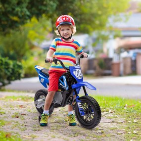 AIYAPLAY Motocicletă Electrică pentru Copii cu Roți Detașabile, Suspensii, Sunete și Indicator de Încărcare, Albastru | Aosom Romania