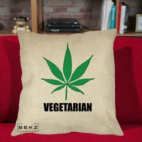 Perna Decorativa Vegetarian cu Frunza, 40x40 cm, Crem, Husa Detasabila, Perna Inclusa, BEKZ®