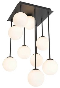 Plafoniera moderna neagra cu sticla opala cu 9 lumini - Atena
