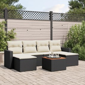 vidaXL Set canapele de grădină cu perne, 7 piese, negru, poliratan