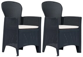 vidaXL Scaune de grădină cu perne 2 buc. antracit plastic aspect ratan