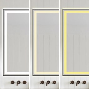 Oglindă Baie LED și Dezaburire Elit's Premium cu Senzor Touch, Lumina Rece, Caldă și Neutră, 120x80 cm, cu rama Negru Antichizat, Ceas