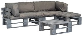 275312 vidaXL Set mobilier de grădină din paleți cu perne gri, 4 piese, lemn