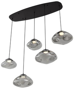 Lampă suspendată de design neagră cu sticlă fumurie cu 5 lumini - Gus
