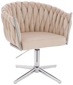 HR750CROSS Scaun Crem din Catifea cu Bază Cromata