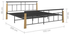 Cadru de pat, 180x200 cm, metal si lemn masiv de stejar Maro deschis, 180 x 200 cm