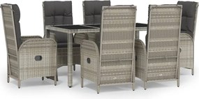 vidaXL Set mobilier de grădină cu perne, 7 piese, gri, poliratan