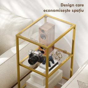 HOMCOM Unitate de Rafturi cu 4 Nivele, Raft de Sticlă, Raft de Stocare Vertical pentru Sufragerie, Birou Acasă, Dormitor, Baie, Tonuri de Aur | Aosom Romania