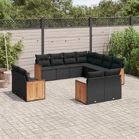 3260578 vidaXL Set canapele de grădină cu perne, 11 piese, negru, poliratan