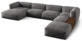 Colțar modular gri cu tapițerie din catifea (cu colț pe partea dreaptă/în formă de "U") Martina – Micadoni