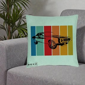 Perna Personalizata Masina Retro Muscle Car Grafic, 40x40 cm, Verde Menta, Husa Detasabila, Perna Inclusa, BEKZ®