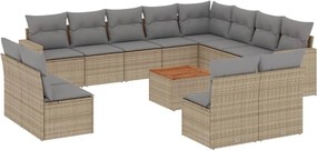 vidaXL Set canapele de grădină, 13 piese, cu perne, bej, poliratan