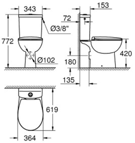 Set vas wc cu rezervor si capac soft close, evacuare orizontala, Grohe Bau Ceramic