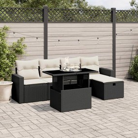 3274806 vidaXL Set mobilier de grădină cu perne, 6 piese, negru, poliratan