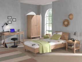 Set Complet Mobilier Camera Copii Forrest Oak, Pat 90x200 cm, Dulap cu 2 Uși, Noptieră și Birou, din Lemn de Stejar, Natur – Vipack