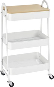 HOMCOM Carucior de depozitare din otel cu rotile cu 3 nivele, raft MDF, manere dim. 45L x 31l x 79.4H cm | Aosom Romania