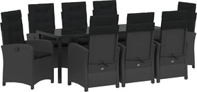 vidaXL Set de masă pentru grădină cu pernă 9 pcs Negru poliratan