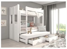 Pat Supraetajat 3 Persoane Cu Saltea ARTEMA Alb 90x200cm
